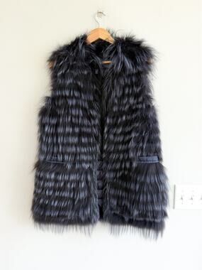 Linda Richards Genuine Fox Fur Reversible Quilted Vest Purple L
